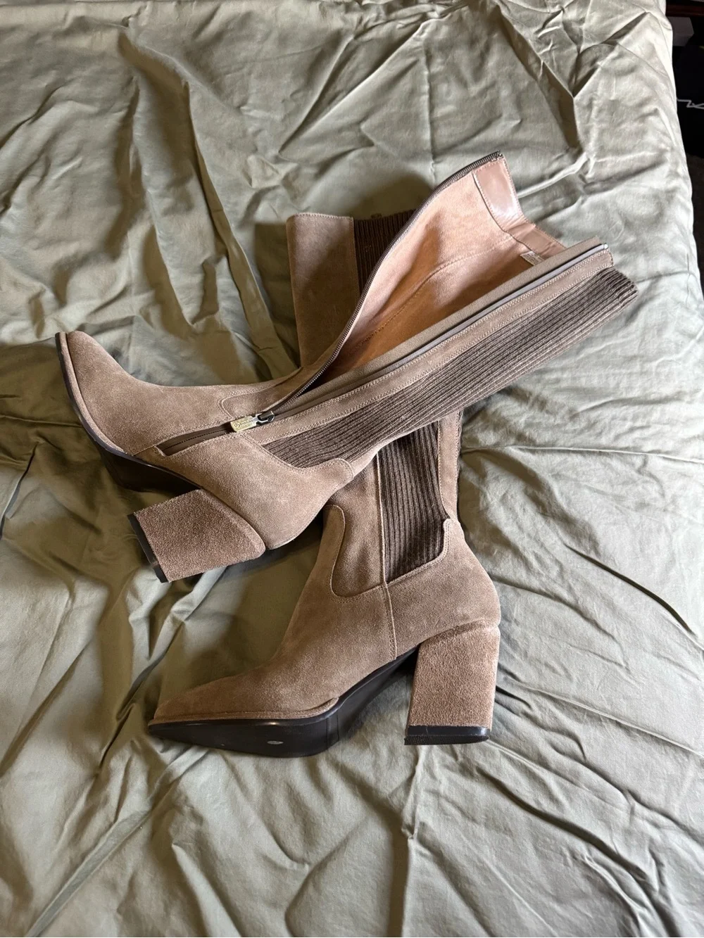 Blondo boots Over-the-Knee Suede Block Heel Boots in Taupe